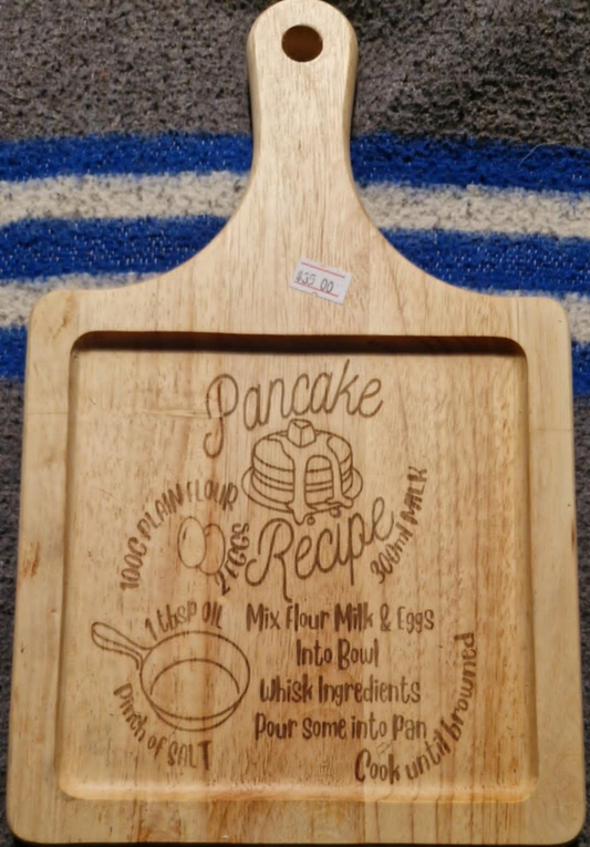 Laser Engraved Chopping board - Pancake Recipe