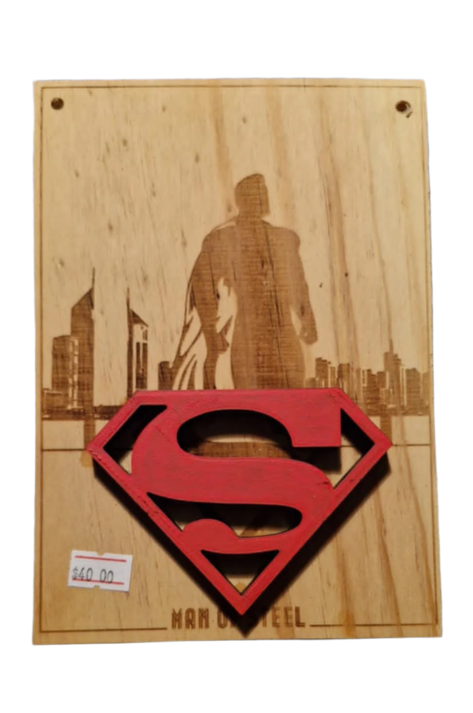 Superman Logo 3D logo On laser engraved board